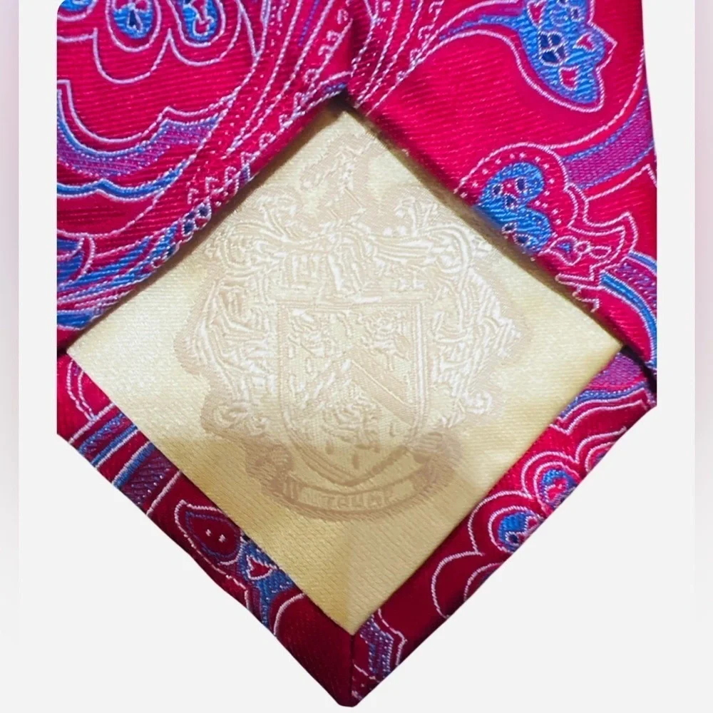 DONALD J TRUMP- Vibrant Paisley Silk Tie -  RED Pink and Blue